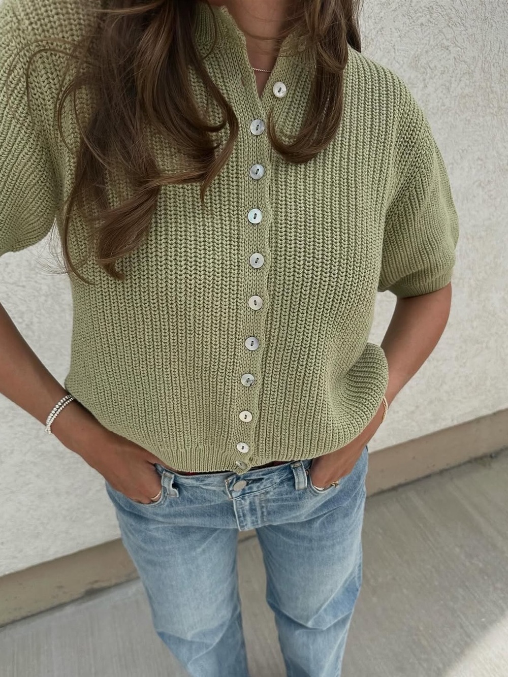 Sonderhaus Coastal Cardigan in Sea Glass Green